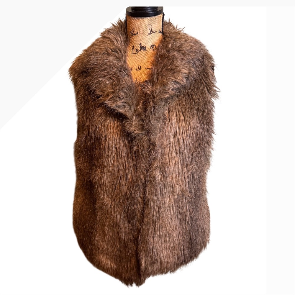 Jack by BB Dakota Brown Faux Fur Vest Notched Collar Shag Size L PSA31290